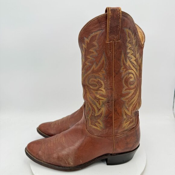 Justin Elmer Men Size 10.5 EEE Brown Embroidered Round Toe Cowboy Western Boot - Picture 1 of 13